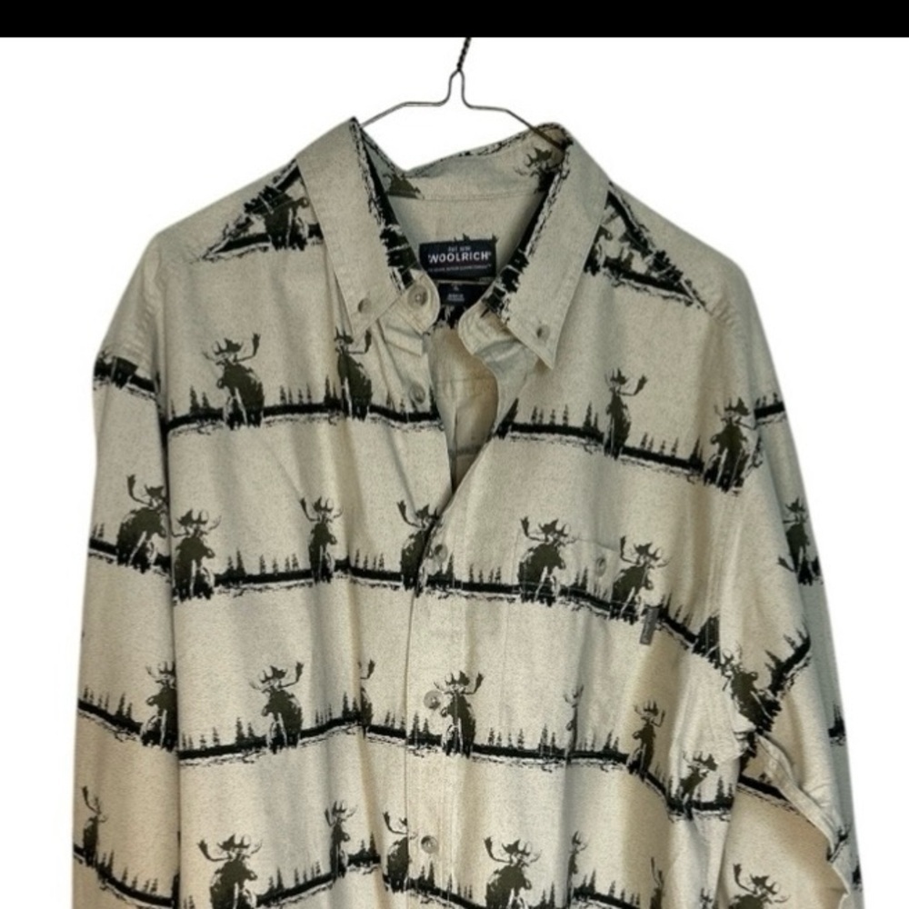 Woolrich Cream and Olive Casual Button Down Shirt with Animal Pattern